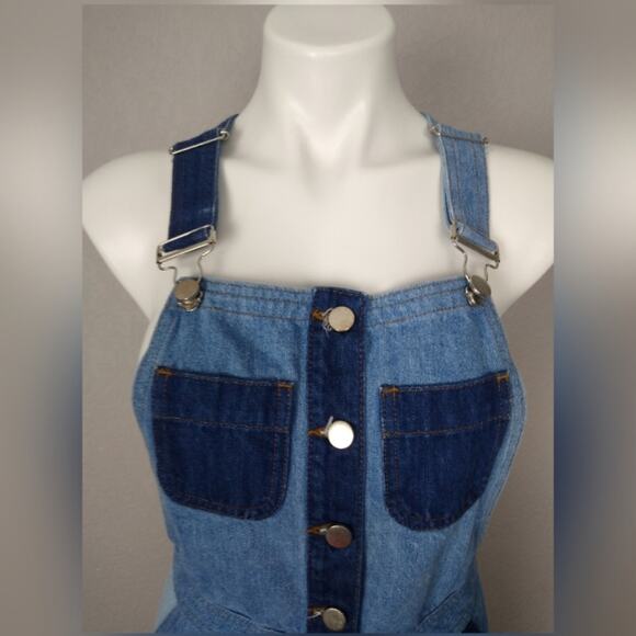 ASOS Denim Patchwork Mini Jumper Overall Dress Size 4 - Picture 6 of 15